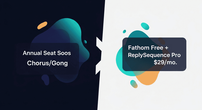 Simple cost comparison visual, Chorus/Gong annual seat cost vs. Fathom free + ReplySequence Pro $29/mo, showing the gap