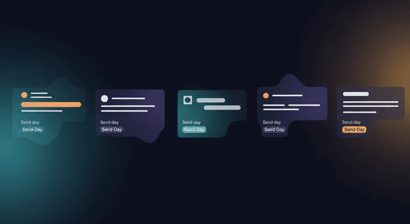 Example of a 5-email sequence laid out with subject line suggestions and send-day labels for each touch