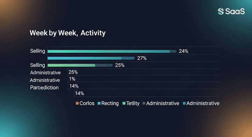 A horizontal bar chart showing the breakdown of a sales rep's week by activity, selling vs. each category of admin time, using the percentages above