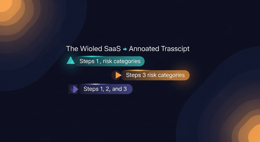 annotated transcript excerpt with three highlighted phrases corresponding to Steps 1, 2, and 3 risk categories