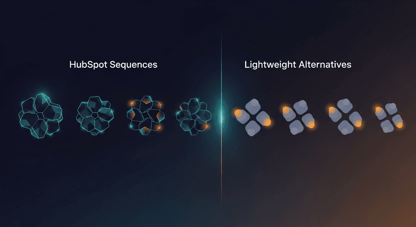 side-by-side bullet comparison of HubSpot Sequences vs. lightweight alternatives across the 5 criteria above