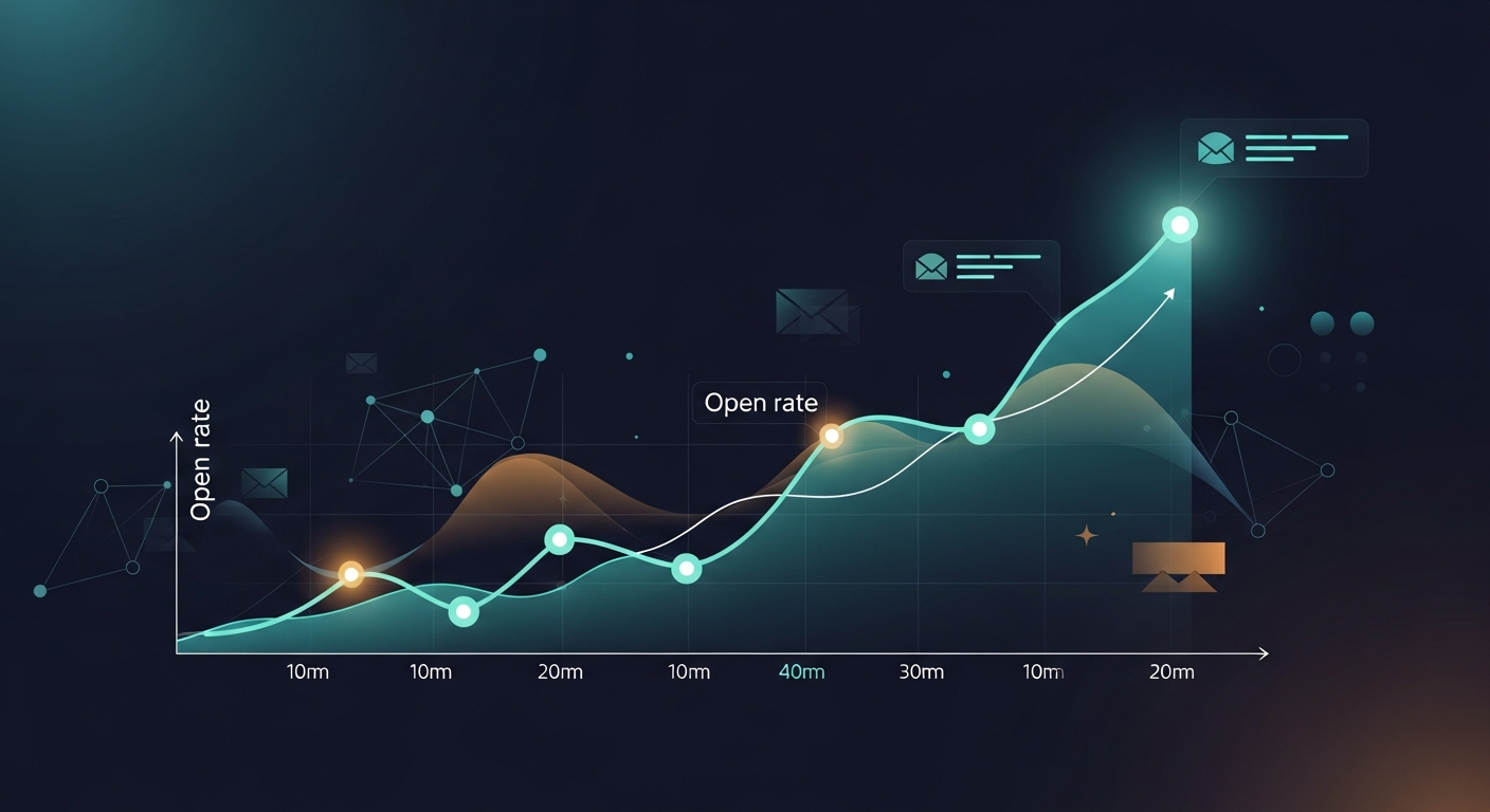 Graph showing open rate improvement over time as sales team tests and optimizes subject lines