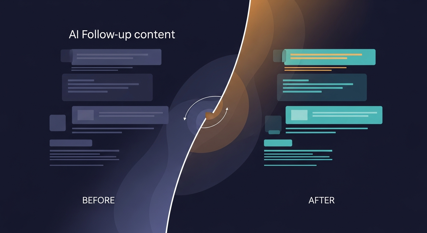 Before/after comparison of a generic AI follow-up email versus a contextually-aware, personalized version