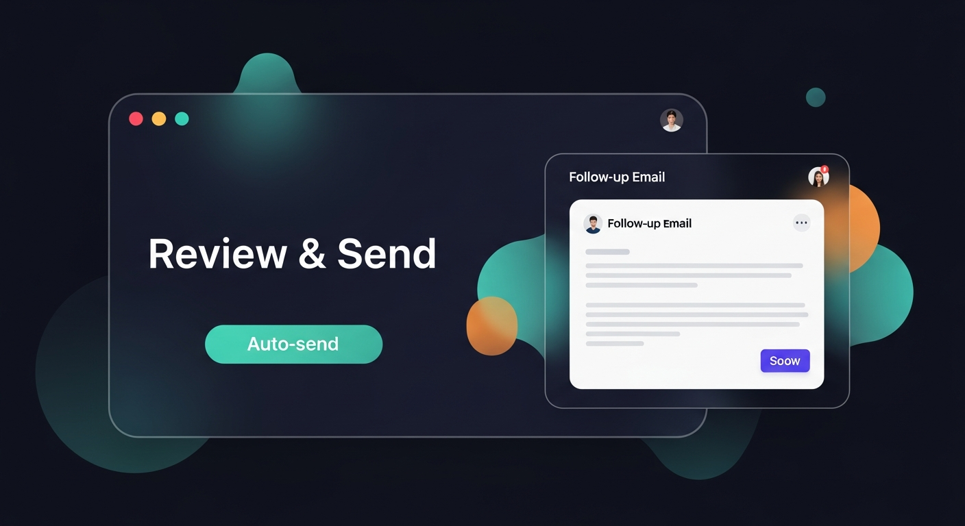 screenshot-style mockup of a draft follow-up email generated from a transcript, with a 