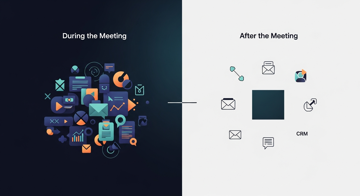 A diagram showing the meeting workflow split into two phases: 
