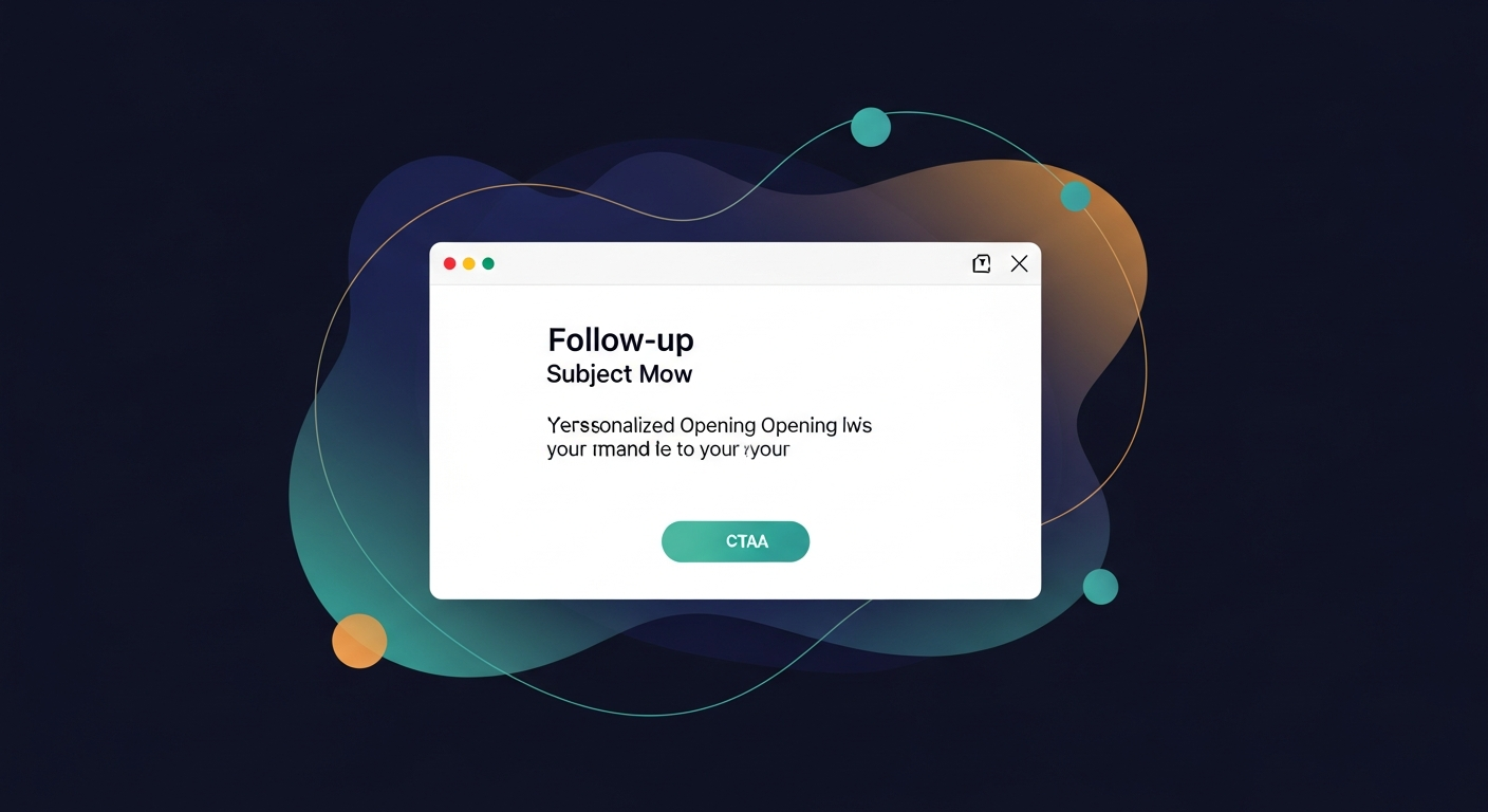 A screenshot mockup of a well-structured follow-up email in a Gmail-style interface, highlighting a subject line, personalized opening line, and a single clear CTA button