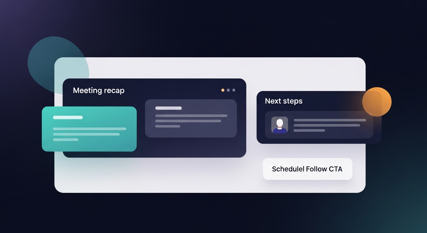 Example of a financial advisor follow-up email draft generated from a transcript, showing sections for meeting recap, next steps, and a scheduled follow-up CTA