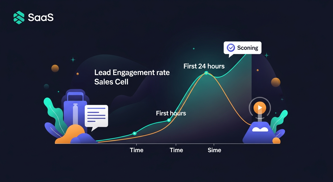 A graph showing lead engagement rate dropping sharply over time after a sales call, with the steepest drop in the first 24 hours