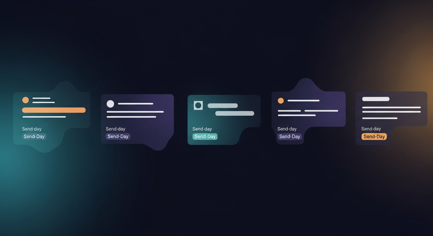 Example of a 5-email sequence laid out with subject line suggestions and send-day labels for each touch