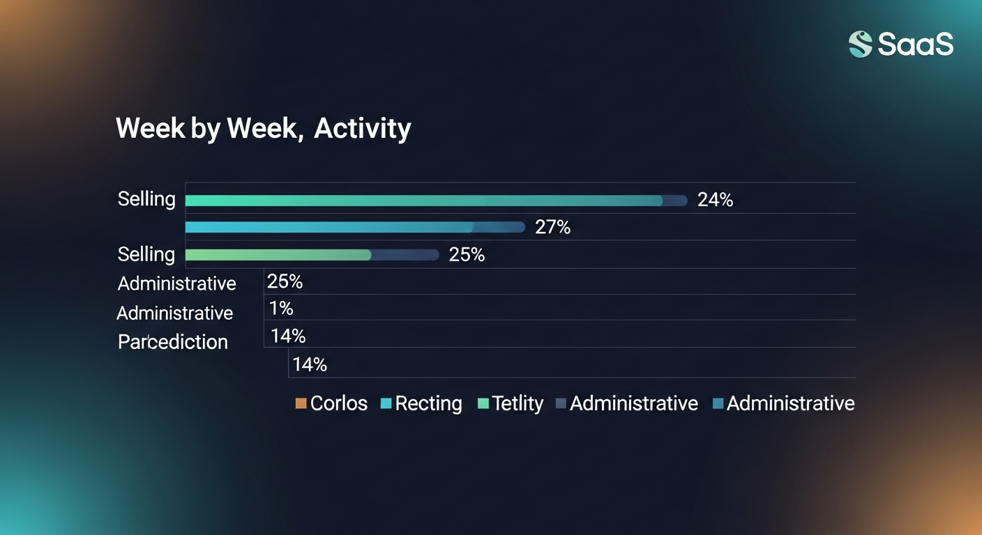A horizontal bar chart showing the breakdown of a sales rep's week by activity — selling vs. each category of admin time, using the percentages above