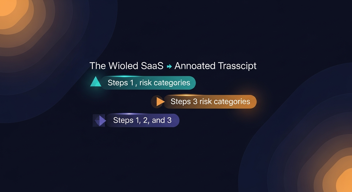 annotated transcript excerpt with three highlighted phrases corresponding to Steps 1, 2, and 3 risk categories