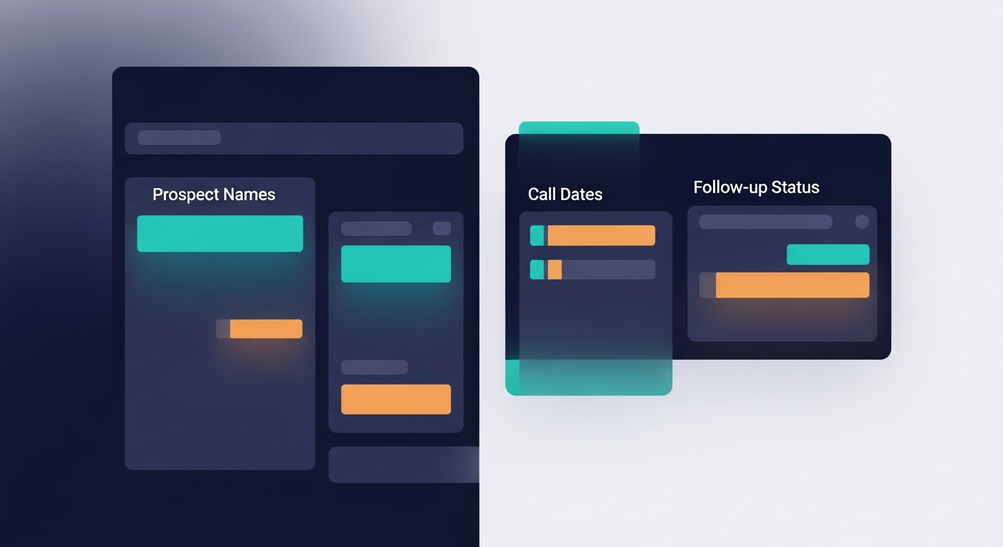 A simple follow-up tracking spreadsheet or Kanban board showing prospect names, call dates, and follow-up status columns