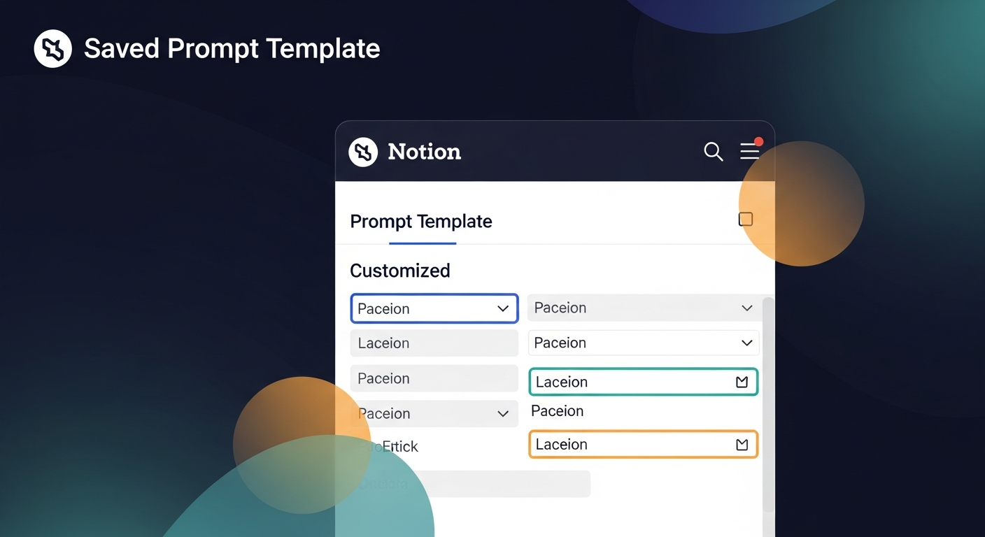 Screenshot mockup of a saved prompt template in a Notion doc or Notes app, showing the customized prompt with placeholder fields highlighted