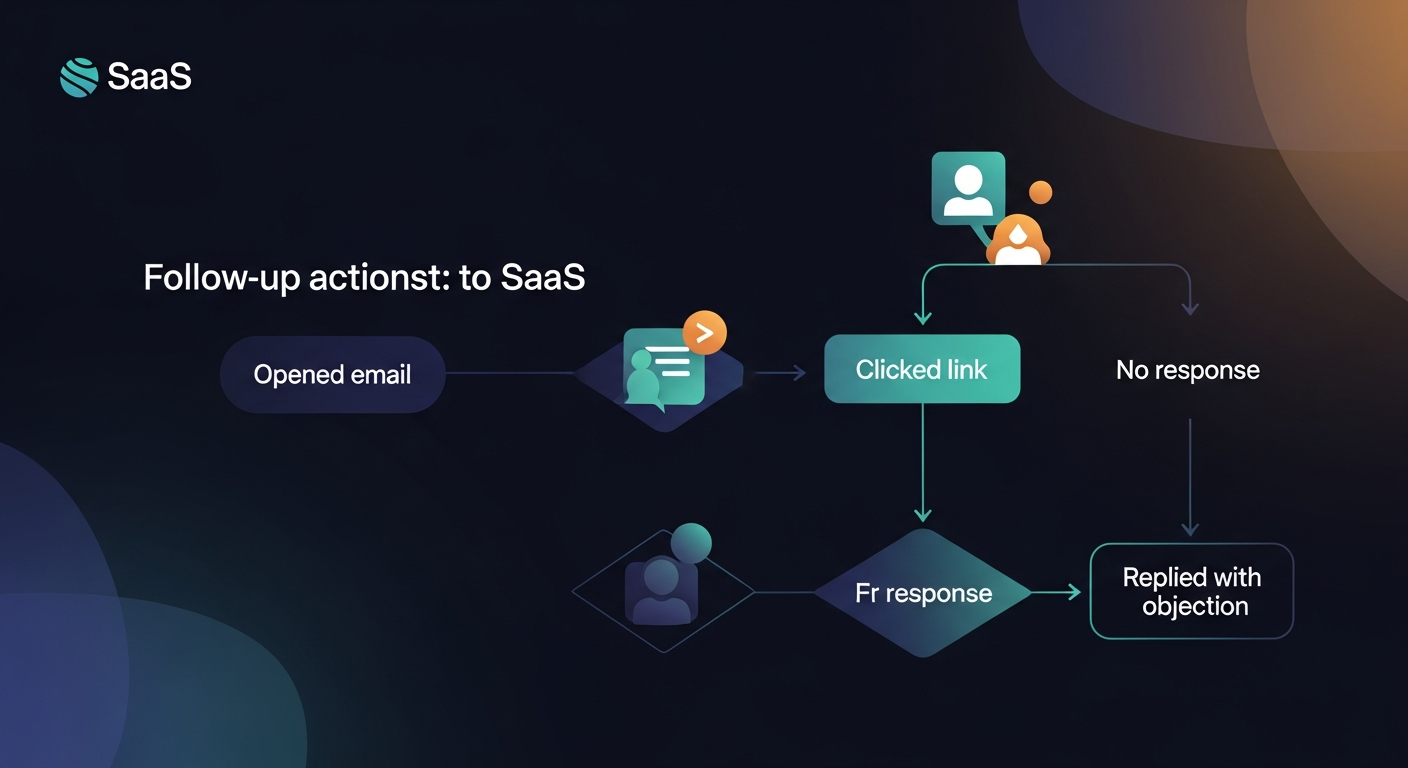 A flowchart showing the decision tree for what follow-up action to take based on prospect behavior — opened email, clicked link, no response, replied with objection