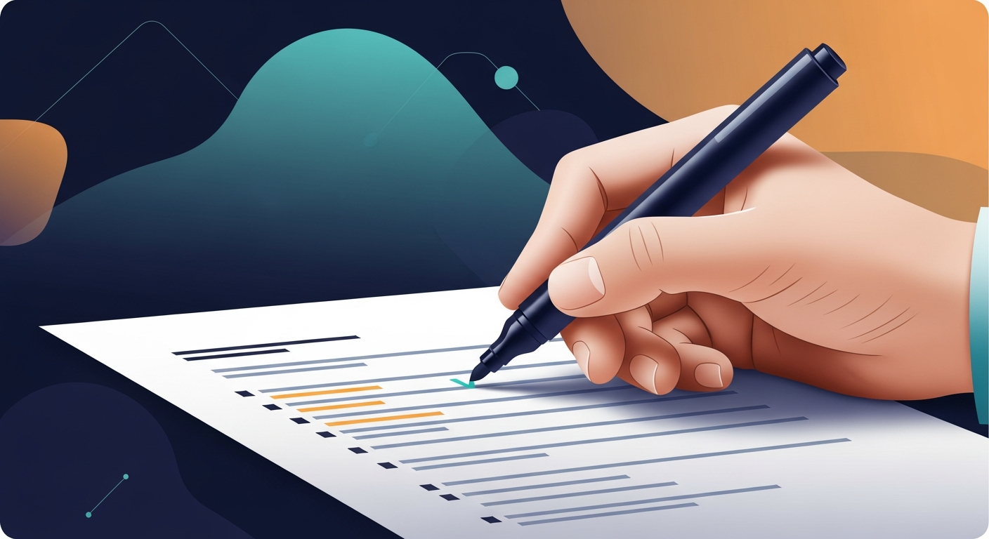 Close-up of a person's hand highlighting key sections of a printed transcript with a marker.