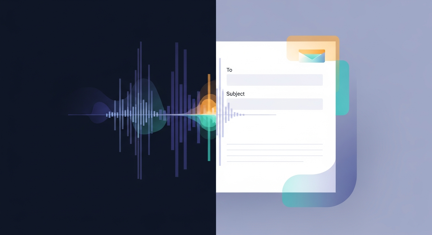 split screen — Zoom transcript on the left, a clean follow-up email draft on the right, ready to send