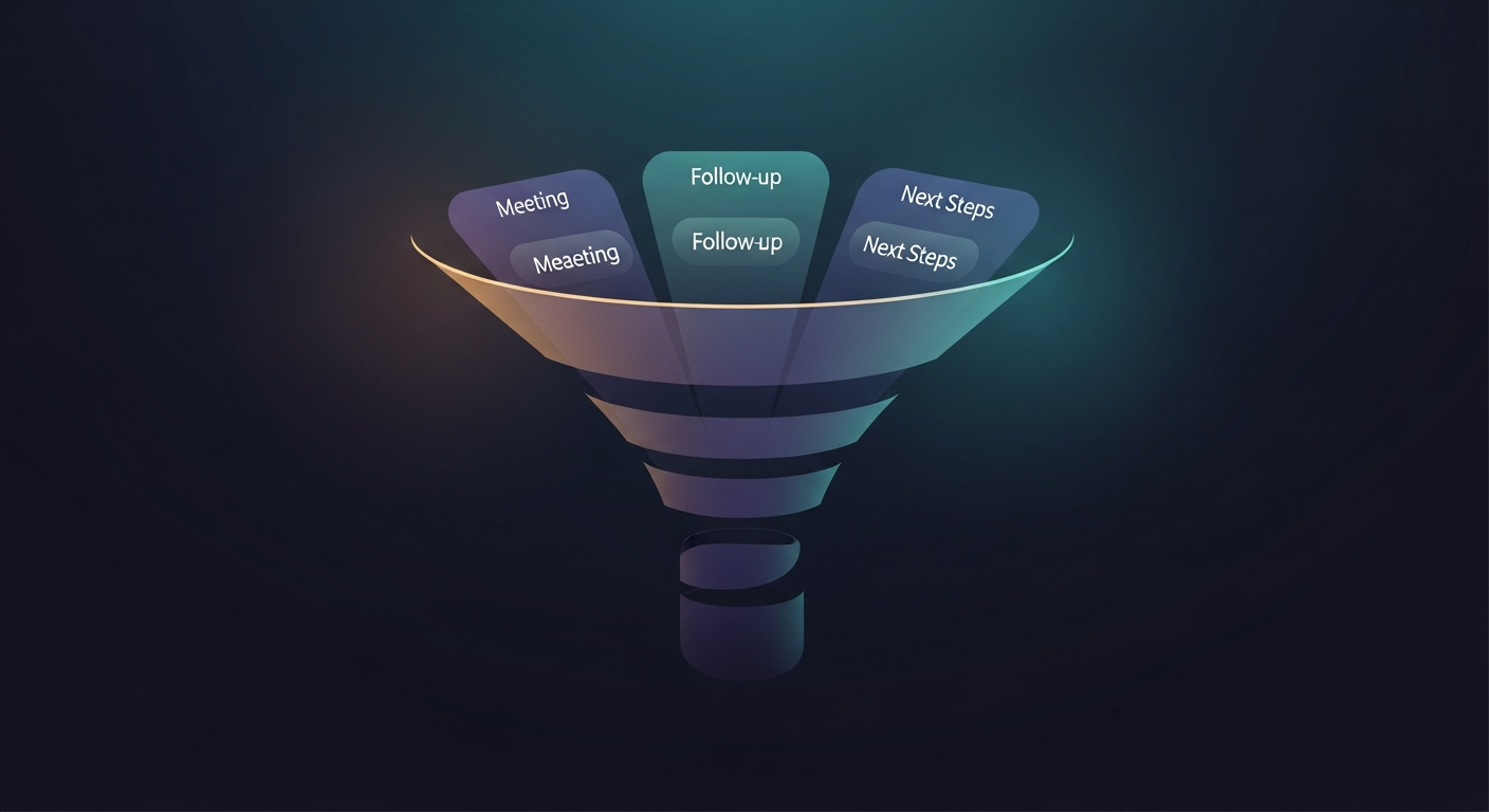A funnel diagram showing how automation compresses deal stages by removing manual lag time between meetings, follow-ups, and next steps