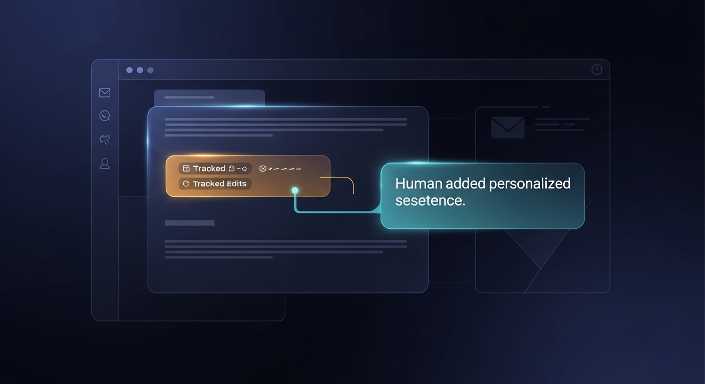 Example screenshot of an AI-generated follow-up email draft with tracked edits showing where a human added a personalized sentence