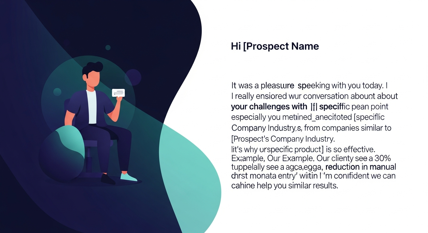 Example follow-up email snippet showing a personalized reference to something the prospect mentioned, with a relevant data point woven in naturally